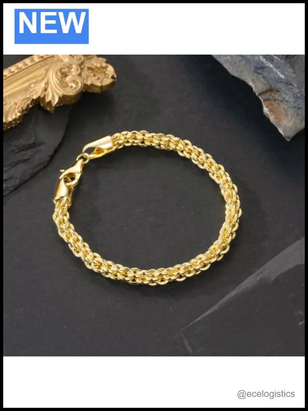 14K Gold Plated Rope Chain Bracelet for Women Men Non-Tarnish Lobster Clasp